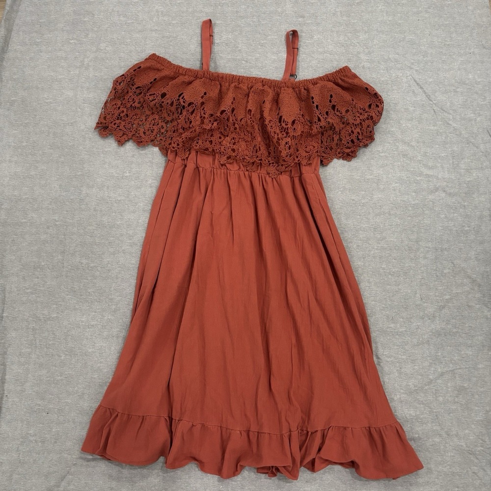 NWT BloomChic Cold Shoulder Crochet Lace Dress Rust Terracotta Pocket 14-16